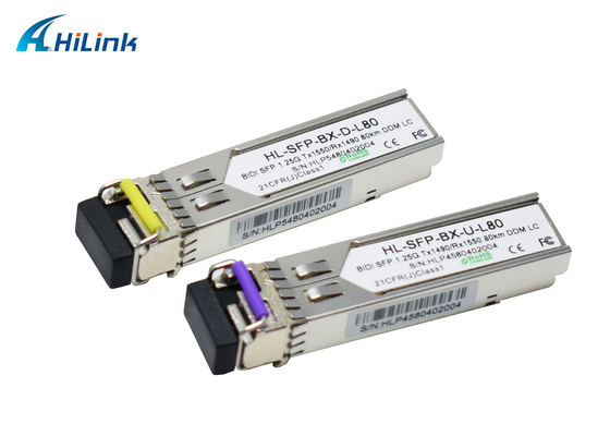 Module d'émetteur-récepteur du gigabit BIDI SFP+ d'Ethernet de 1000BASE 1.25G TX1490/RX1550nm 80KM